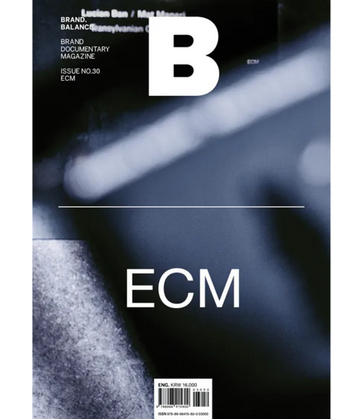 Magazine cover with 'B' logo and 'ECM' text on a dark background