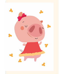 GREETING CARD PIG LADY DANCING