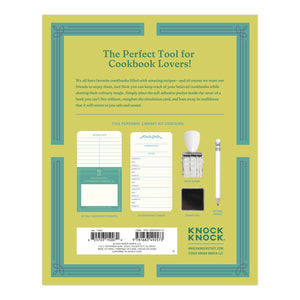 Knock Knock Personal Library Kit Cookbook Edition Kit with paperboard box, date stamp, ink pad, paper cards and pockets