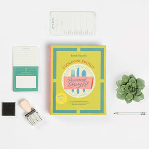 Knock Knock Personal Library Kit Cookbook Edition Kit with paperboard box, date stamp, ink pad, paper cards and pockets